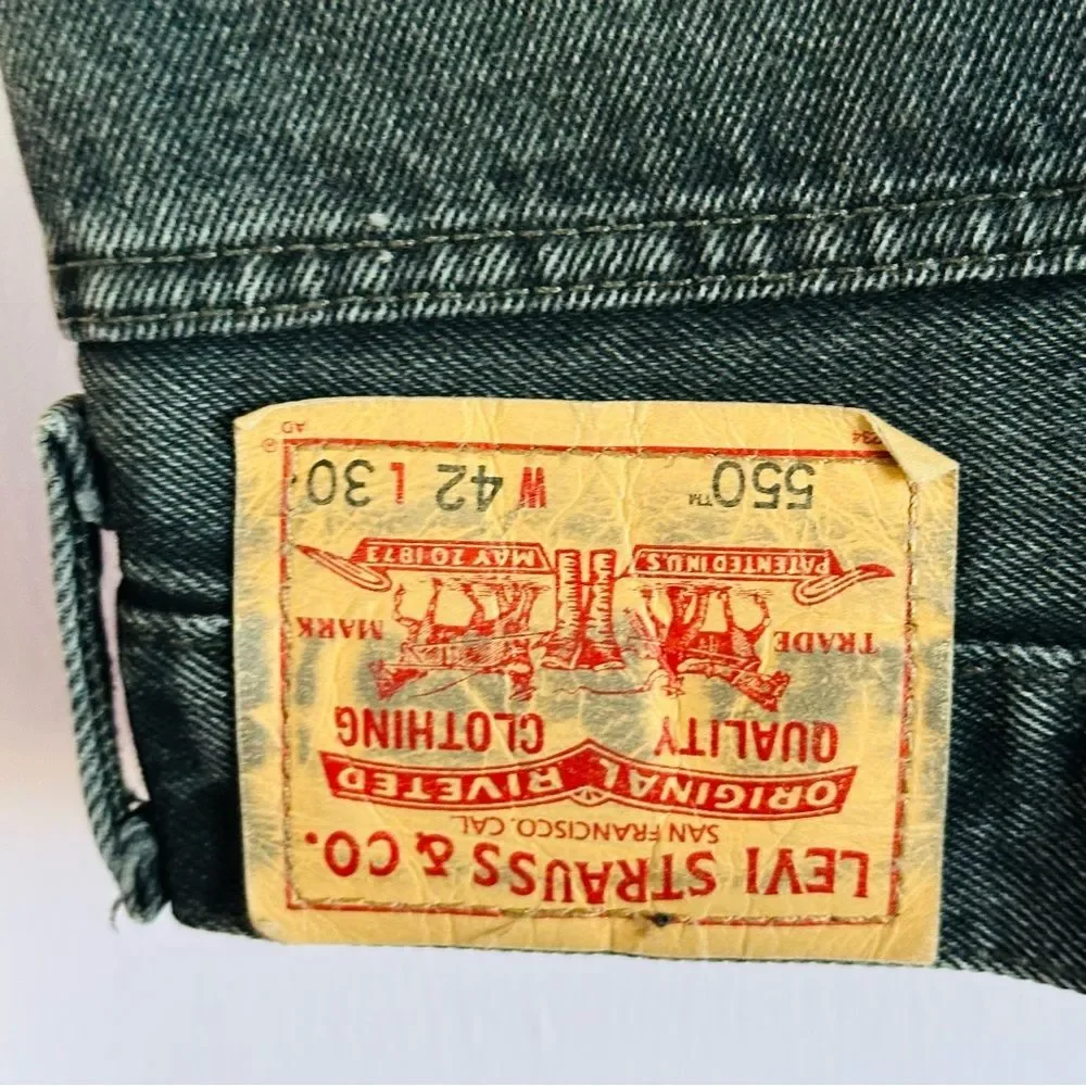 Men's Levi’s Relaxed Fit 550 Black Jeans Sz 42 X 30 - Picture 5 of 7